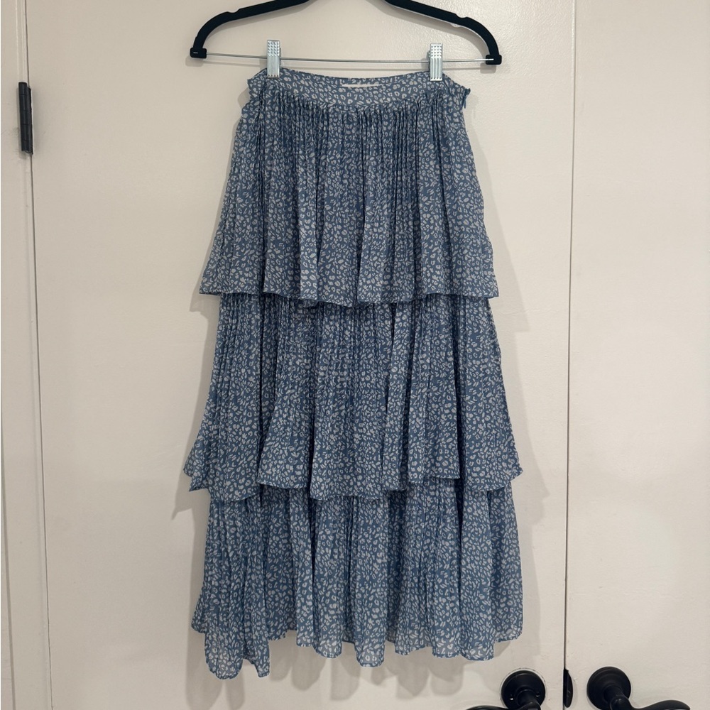 Idem Ditto Blue Tiered Floral Midi Skirt